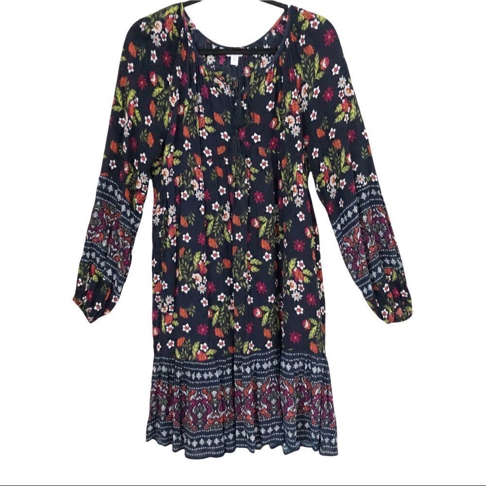 Time And True Two Piece‎ Long Sleeve Pleated Floral Dress Size Small